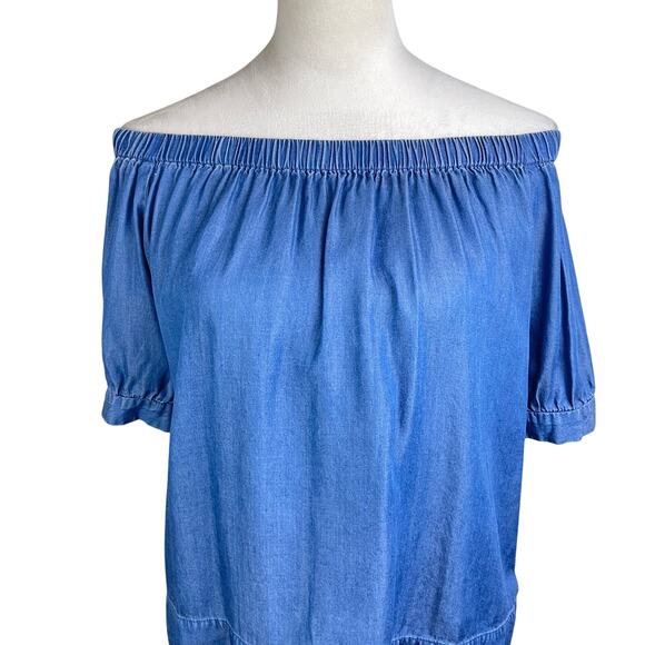 Broome Street Kate Spade Blue Soft Chambray Off The Shoulder Short Sleeve Top - Picture 7 of 14